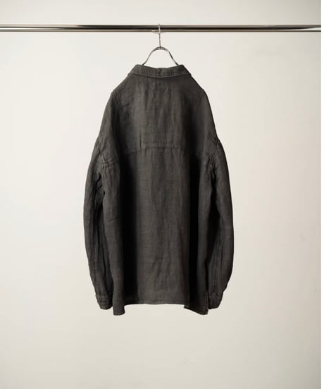 【ANCELLM（アンセルム）】 AGING LINEN CROSS-LINE SHIRT -BLACK