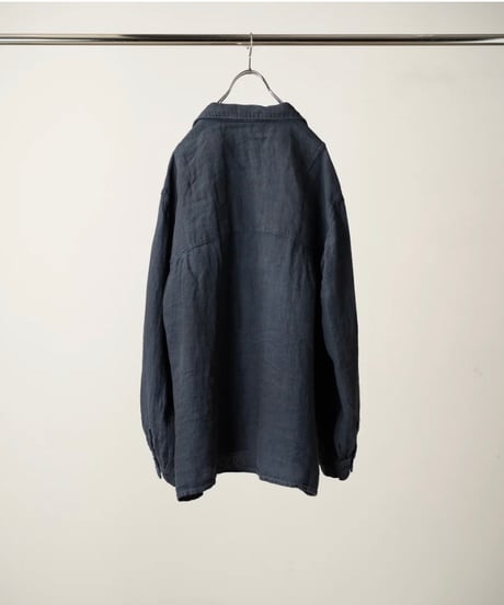 【ANCELLM（アンセルム）】 AGING LINEN CROSS-LINE SHIRT -NAVY