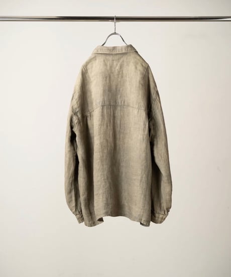 【ANCELLM（アンセルム）】 AGING LINEN CROSS-LINE SHIRT -KHAKI BEIGE