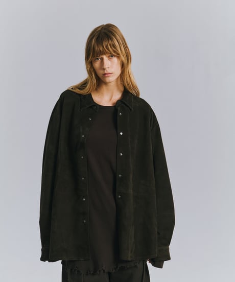 【ANCELLM（アンセルム）】GEEP LEATHER OVER SHIRT -BLACK