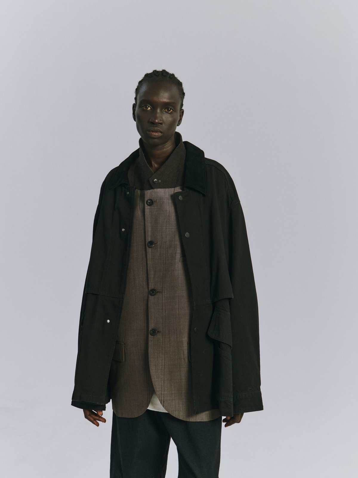 ANCELLM（アンセルム）】AGING DENIM HALF JACKET -BLACK