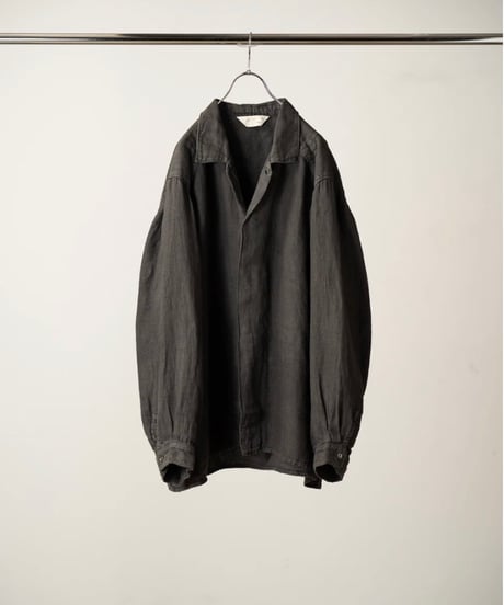 【ANCELLM（アンセルム）】 AGING LINEN CROSS-LINE SHIRT -BLACK