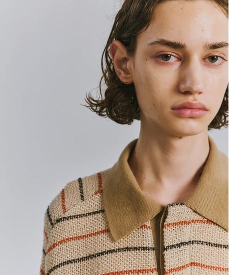 【ANCELLM（アンセルム）】CUT BORDER SKIPPER SHIRT -BEIGE