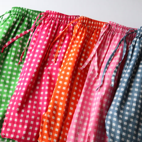 GINGHAM CHECK INDIAN COTTON EASY PANTS
