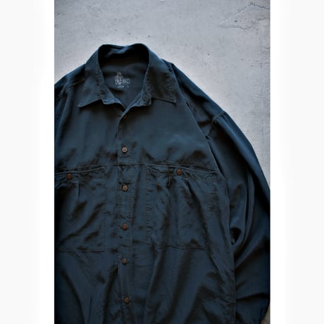 Vintage Double Pockets Solid Silk Shirt