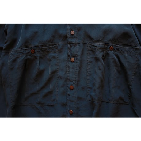 Vintage Double Pockets Solid Silk Shirt