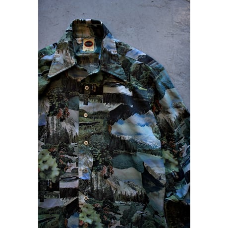 1970s Vintage “Narratifs” Landscape Print Polyester Shirt