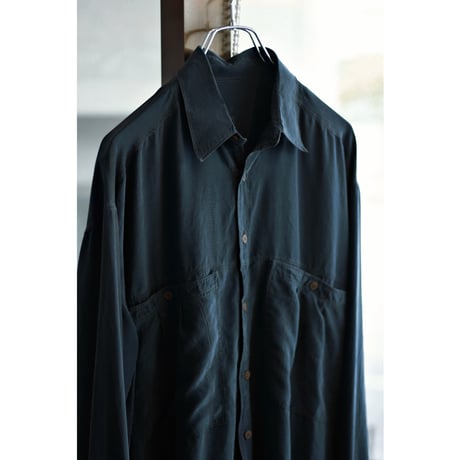 Vintage Double Pockets Solid Silk Shirt