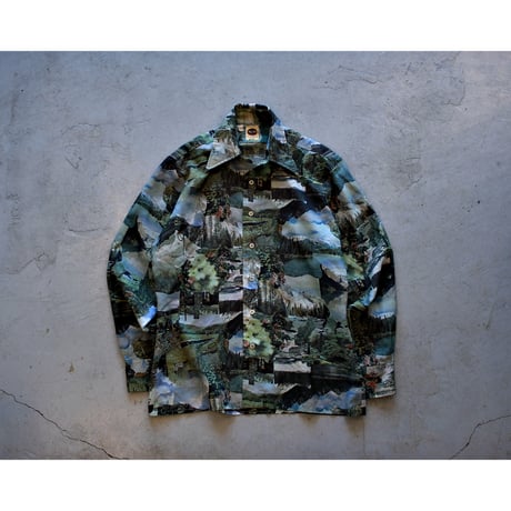 1970s Vintage “Narratifs” Landscape Print Polyester Shirt