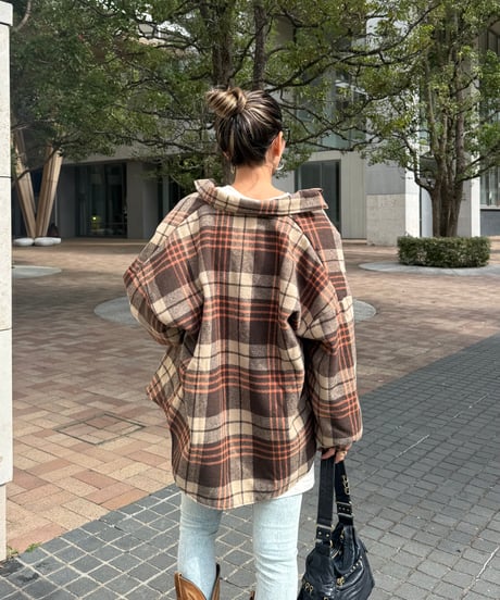 裏起毛チェック柄シャツ(ブラウン)