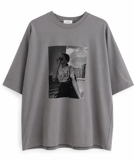 レディーフォトプリントビッグTシャツ(グレー)