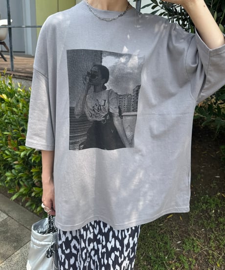 レディーフォトプリントビッグTシャツ(グレー)