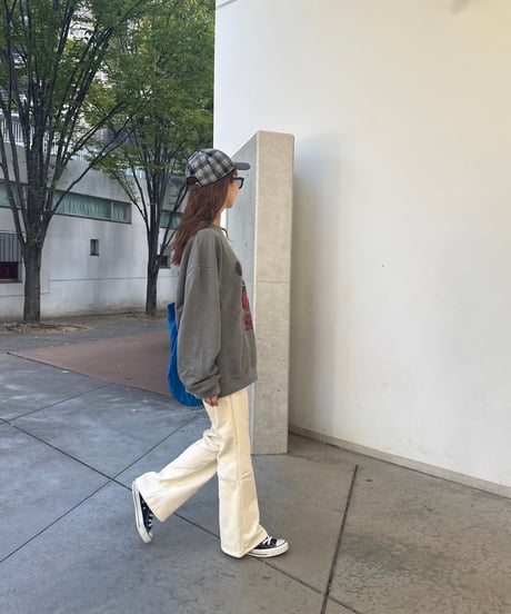 裏起毛コーデュロイセミフレアパンツ(オフホワイト)