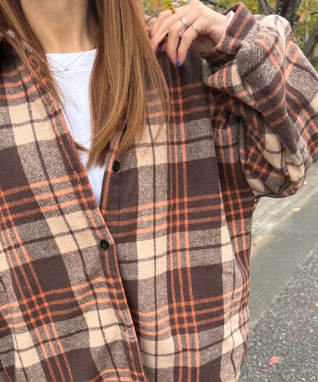 裏起毛チェック柄シャツ(ブラウン)