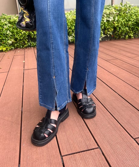 センタースリットデニムパンツ(ブルー)