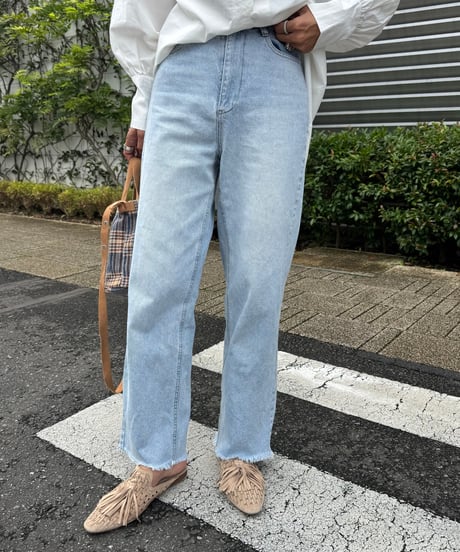 カットオフストレートデニムパンツ(ブリーチ)