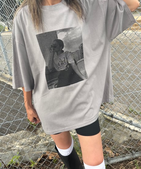 レディーフォトプリントビッグTシャツ(グレー)