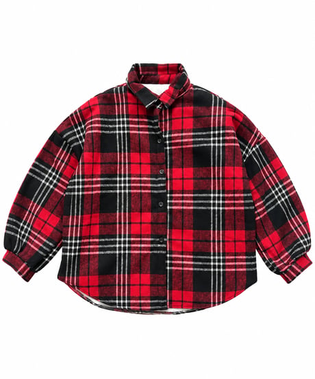 裏起毛チェック柄シャツ(レッド)