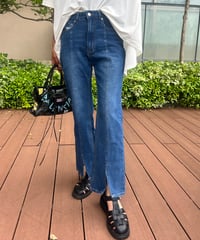 センタースリットデニムパンツ(ブルー)