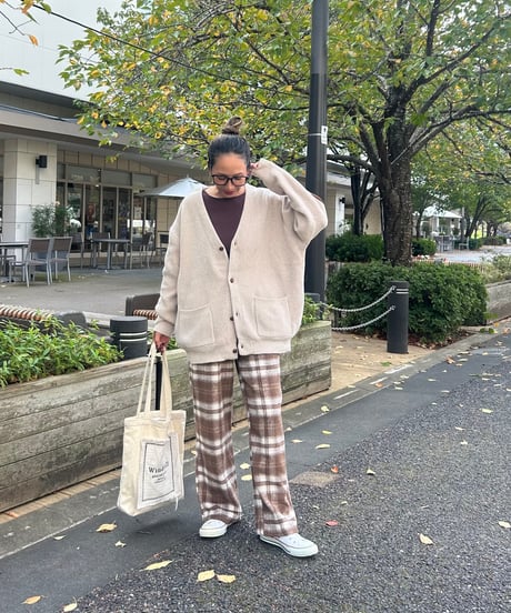 起毛チェック柄ワイドパンツ