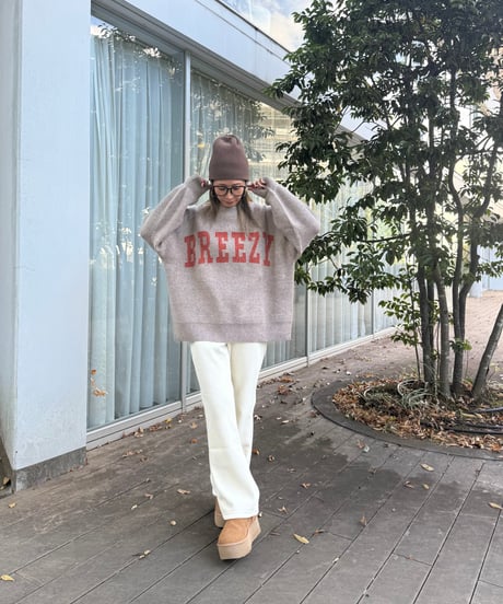 裏起毛コーデュロイセミフレアパンツ(オフホワイト)