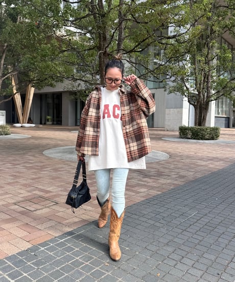 裏起毛チェック柄シャツ(ブラウン)