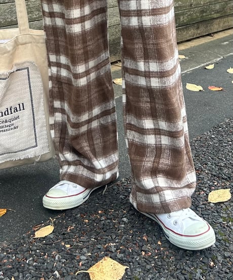 起毛チェック柄ワイドパンツ