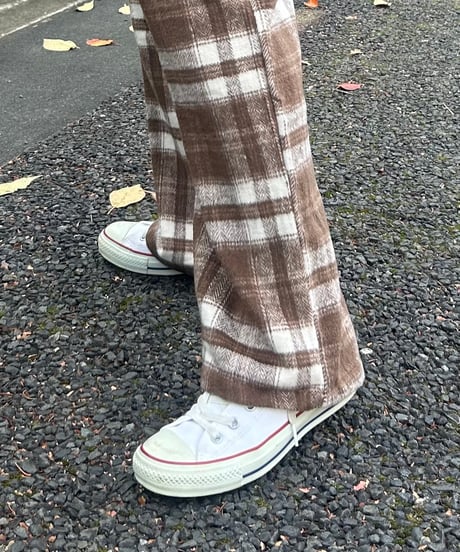 起毛チェック柄ワイドパンツ