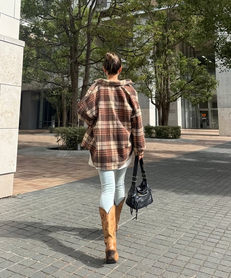 裏起毛チェック柄シャツ(ブラウン)