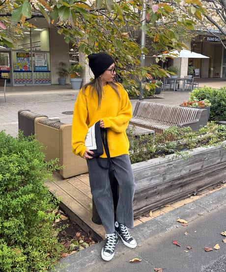 カットオフストレートデニムパンツ(ブラック)