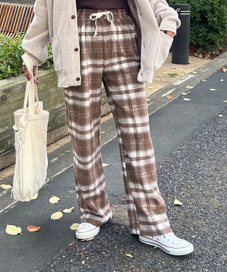 起毛チェック柄ワイドパンツ
