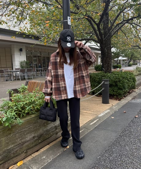 裏起毛チェック柄シャツ(ブラウン)