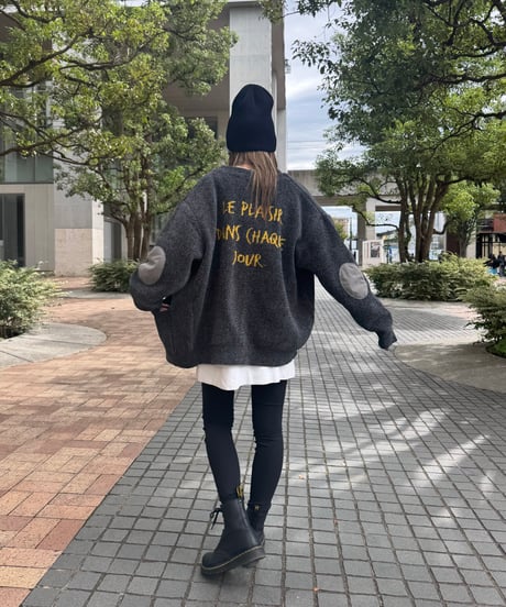 バックロゴモールニットカーディガン(チャコール)