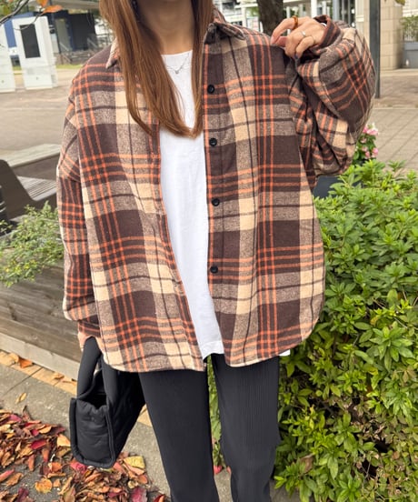 裏起毛チェック柄シャツ(ブラウン)