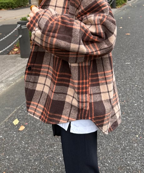 裏起毛チェック柄シャツ(ブラウン)
