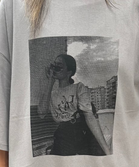 レディーフォトプリントビッグTシャツ(グレー)