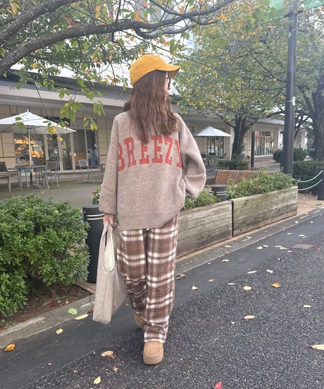 起毛チェック柄ワイドパンツ