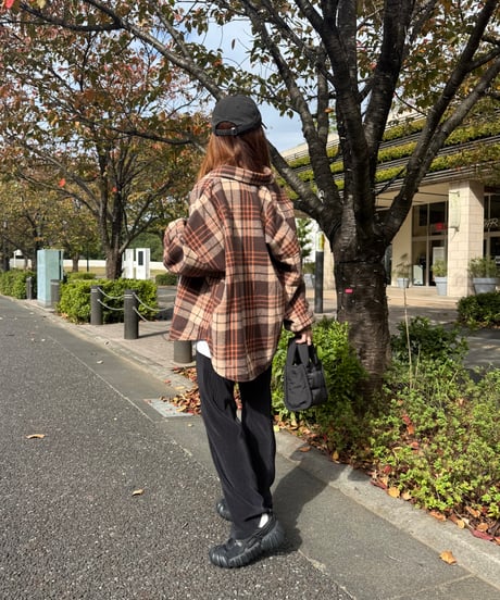 裏起毛チェック柄シャツ(ブラウン)