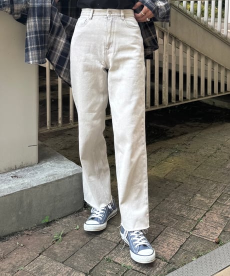 カットオフストレートデニムパンツ(ライトグレー)
