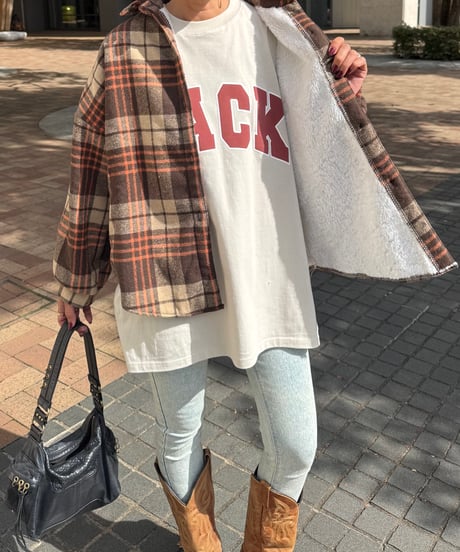 裏起毛チェック柄シャツ(ブラウン)