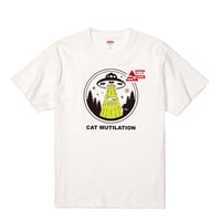 男女兼用　超常現象キャットニャー CAT MUTILATION円形白猫 Tシャツ