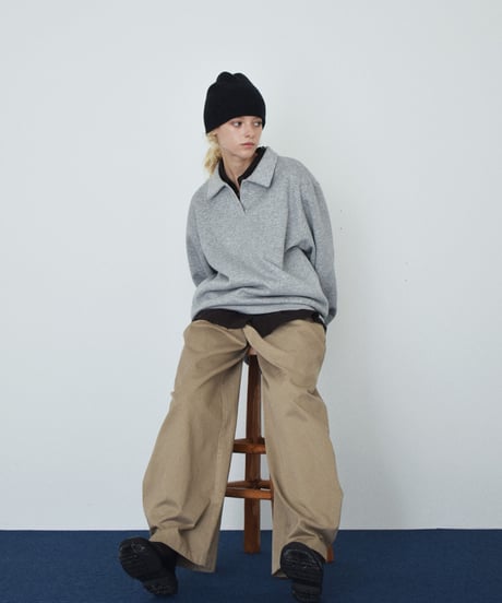 10月中旬～10月下旬入荷分　予約販売　tops-02600　ポロカラー スウェットライク プルオーバー　グレー