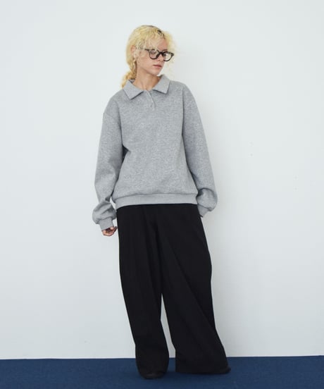 10月中旬～10月下旬入荷分　予約販売　tops-02600　ポロカラー スウェットライク プルオーバー　グレー