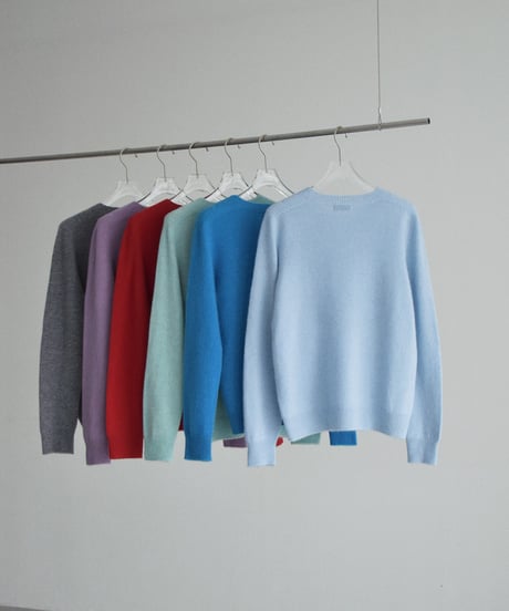 knit-02399　Wool100%  クルーネック ニット　ライトブルー　ブルー　ミント　レッド　ラベンダー　グレー