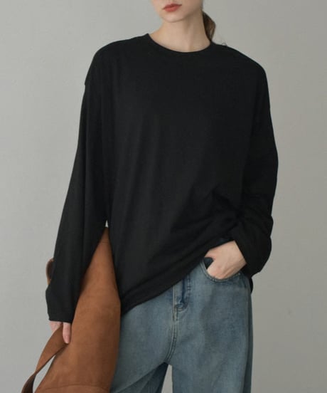 nh-tops-02565　オーバーサイズ ロングスリーブTシャツ　ホワイト　ベージュ　チャコール　ブラック