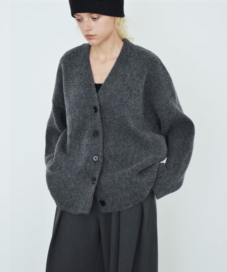knit-02351　オーバーサイズ ニットカーディガン　エクリュ　グレー