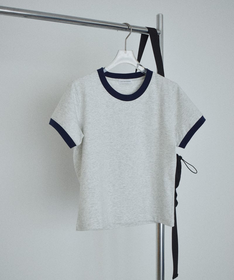 nh-tops-02616 リンガー Tシャツ 杢グレー ネイビー レッド | L a v i
