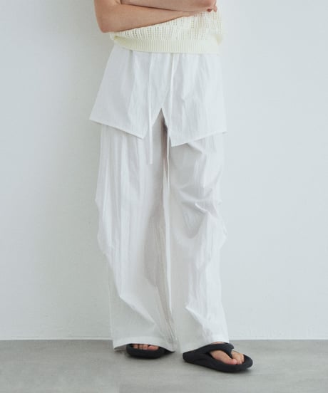bottoms-02329　ラップレイヤードデザイン パンツ　ホワイト　カーキベージュ　ブラック