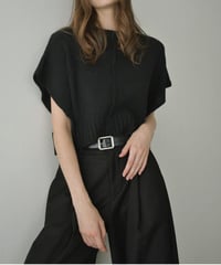 knit-02335　フレンチスリーブ クロップドニット　ライトベージュ　ブラック