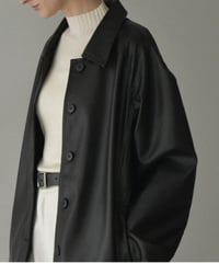 jacket-02025　フェイクレザー ミディ コート　ブラック